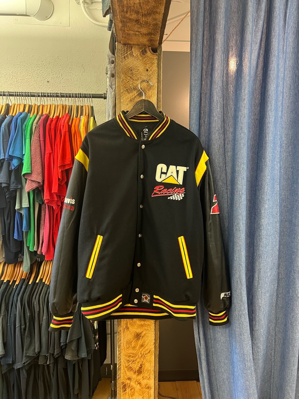 Vintage CAT Racing Black & Yellow Varsity Jacket